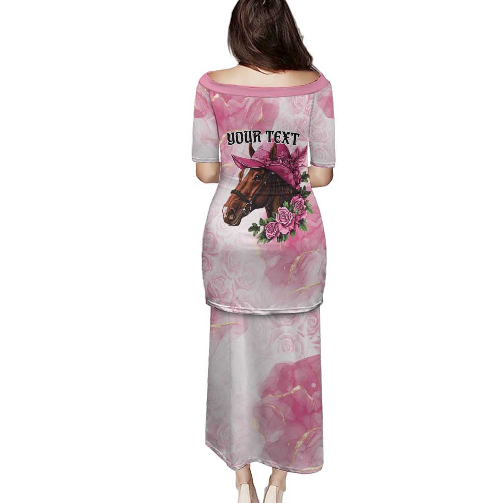 Personalized Kentucky Horse Race Family Matching Puletasi and Hawaiian Shirt Big Hats And Horses Pink Out Party