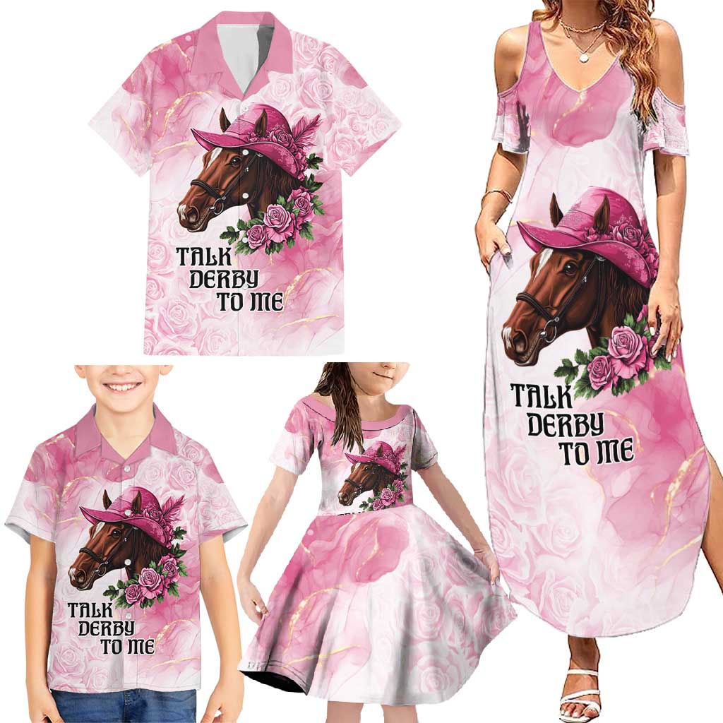 Personalized Kentucky Horse Race Family Matching Summer Maxi Dress and Hawaiian Shirt Big Hats And Horses Pink Out Party