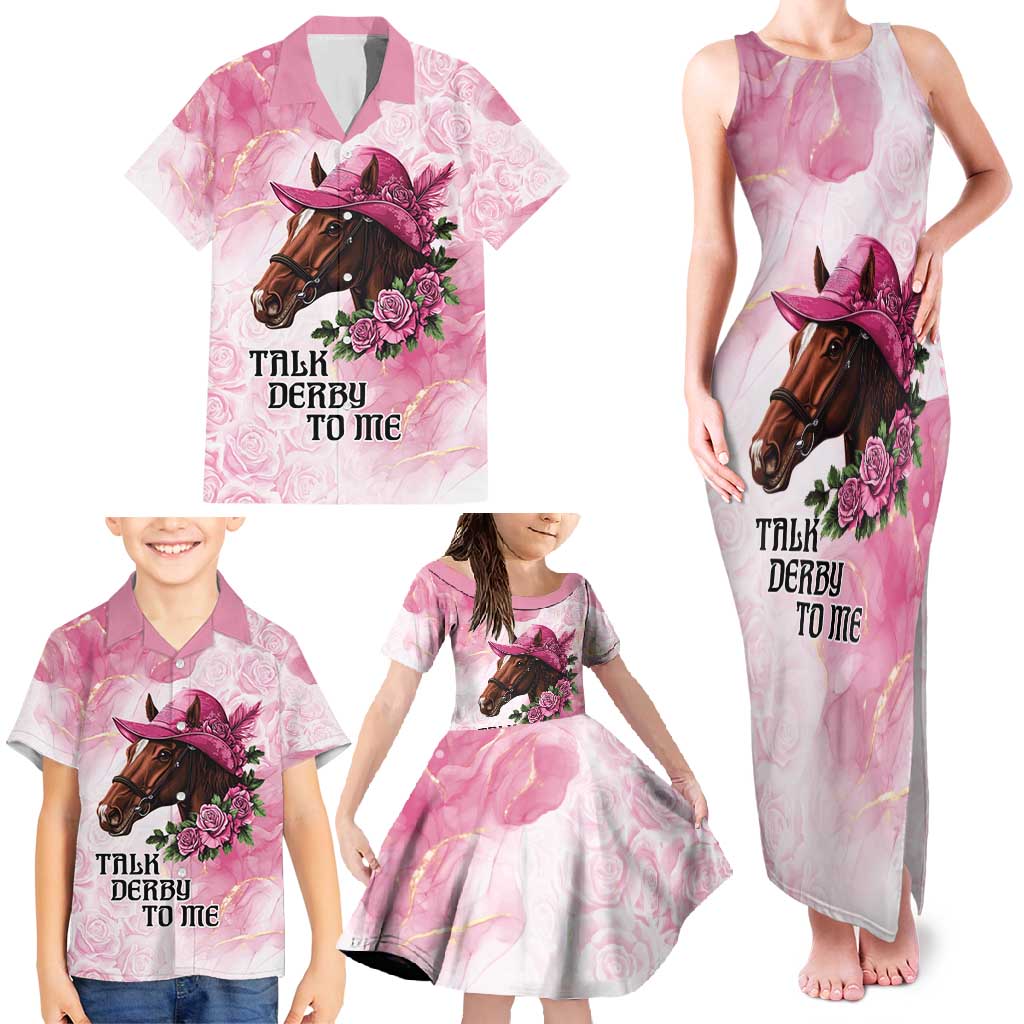 Personalized Kentucky Horse Race Family Matching Tank Maxi Dress and Hawaiian Shirt Big Hats And Horses Pink Out Party