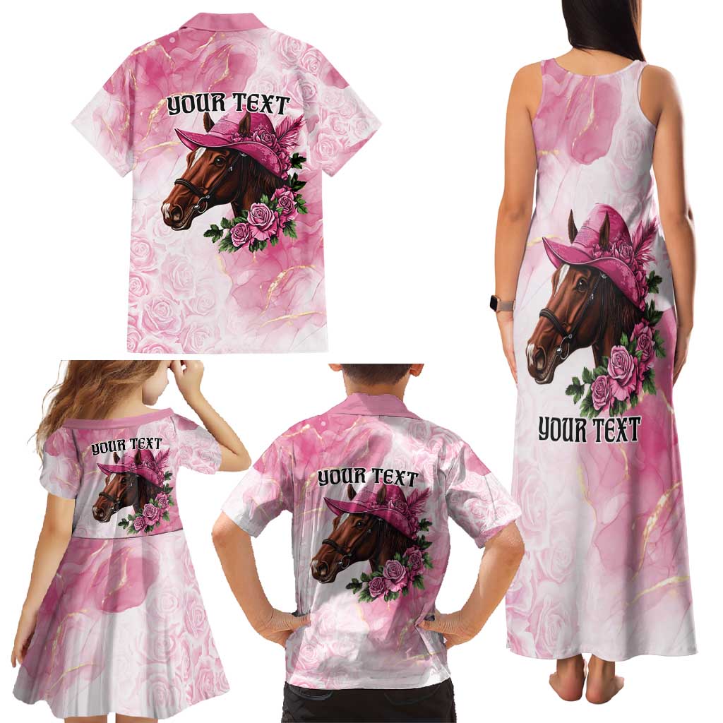 Personalized Kentucky Horse Race Family Matching Tank Maxi Dress and Hawaiian Shirt Big Hats And Horses Pink Out Party
