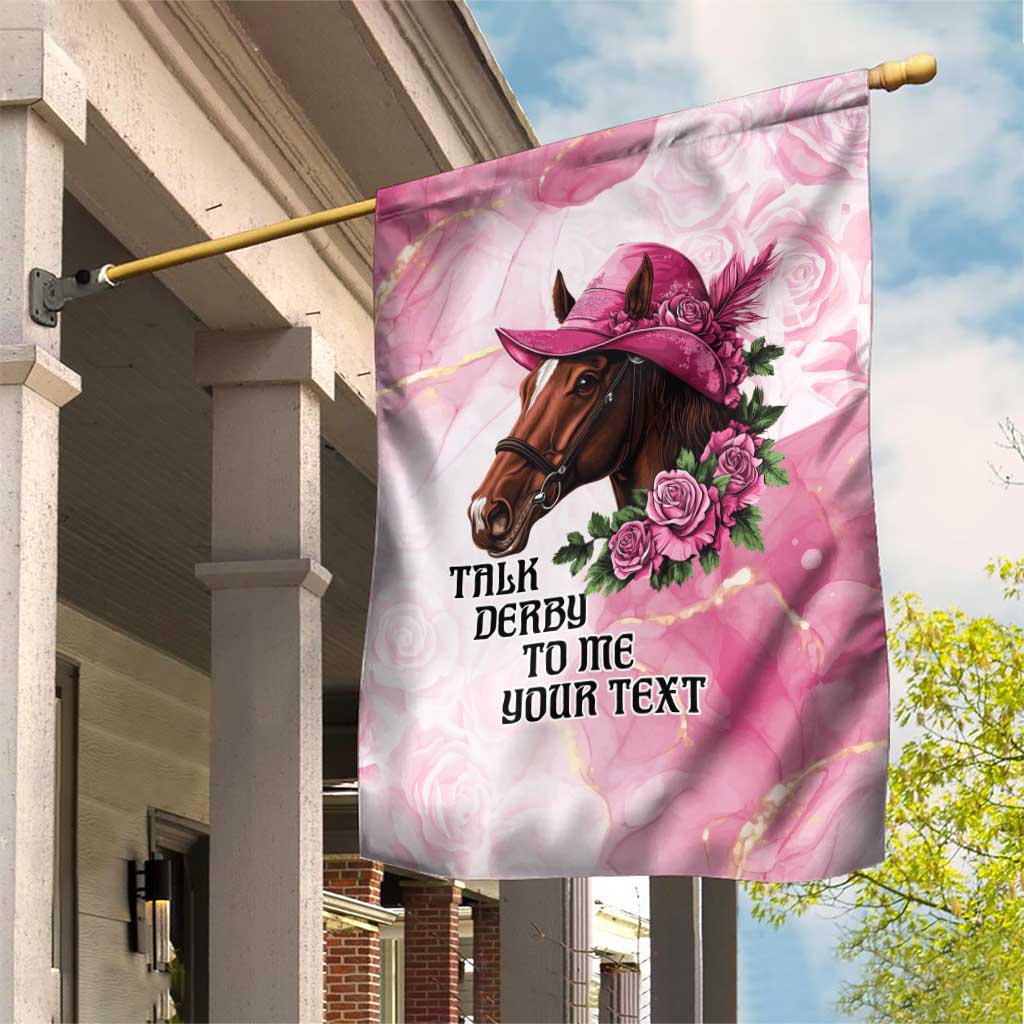 Personalized Kentucky Horse Race Garden Flag Big Hats And Horses Pink Out Party