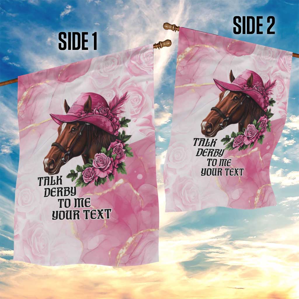 Personalized Kentucky Horse Race Garden Flag Big Hats And Horses Pink Out Party