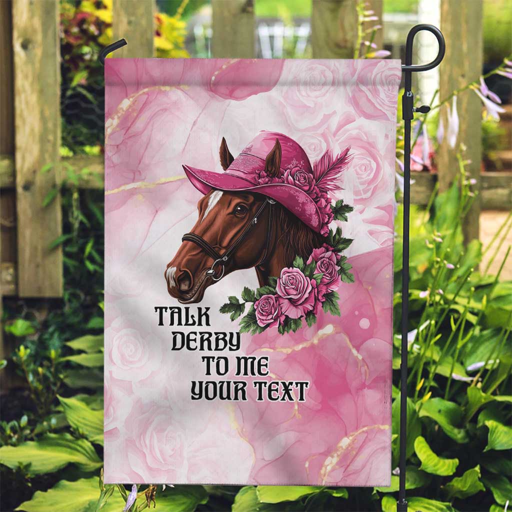 Personalized Kentucky Horse Race Garden Flag Big Hats And Horses Pink Out Party