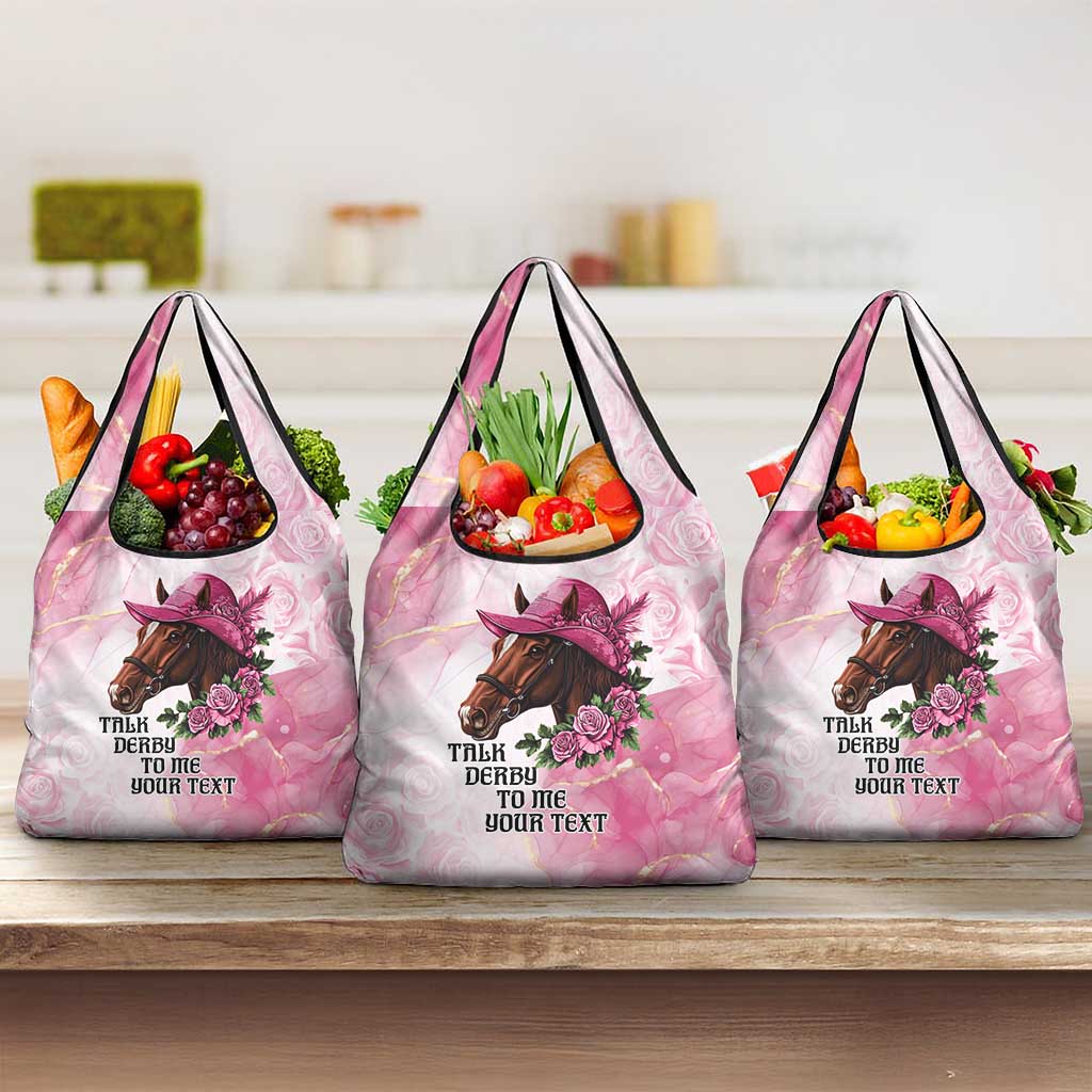 Personalized Kentucky Horse Race Grocery Bag Big Hats And Horses Pink Out Party