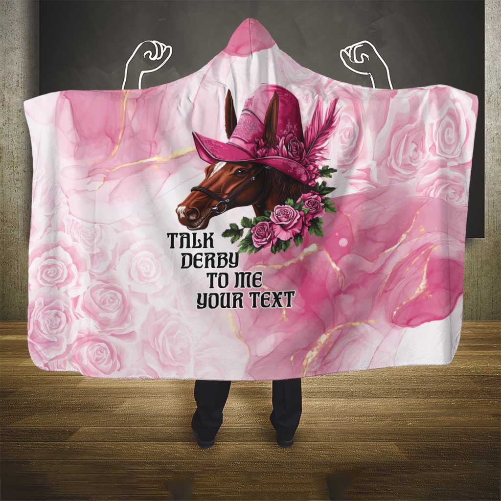 Personalized Kentucky Horse Race Hooded Blanket Big Hats And Horses Pink Out Party