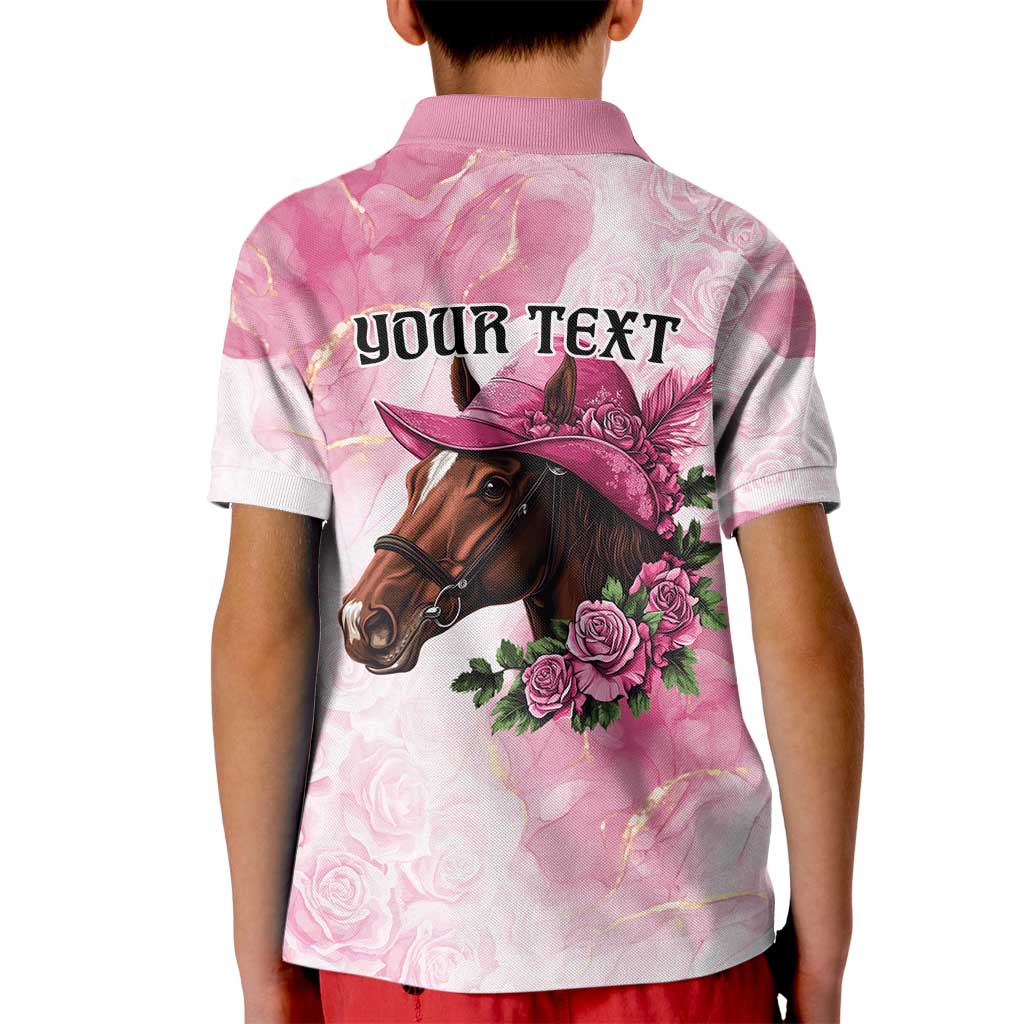 Personalized Kentucky Horse Race Kid Polo Shirt Big Hats And Horses Pink Out Party