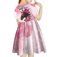 Personalized Kentucky Horse Race Kid Short Sleeve Dress Big Hats And Horses Pink Out Party