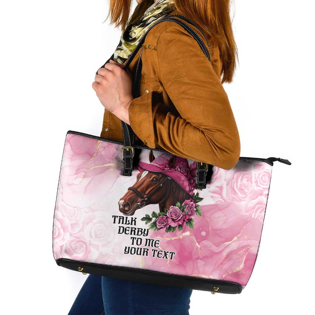 Personalized Kentucky Horse Race Leather Tote Bag Big Hats And Horses Pink Out Party