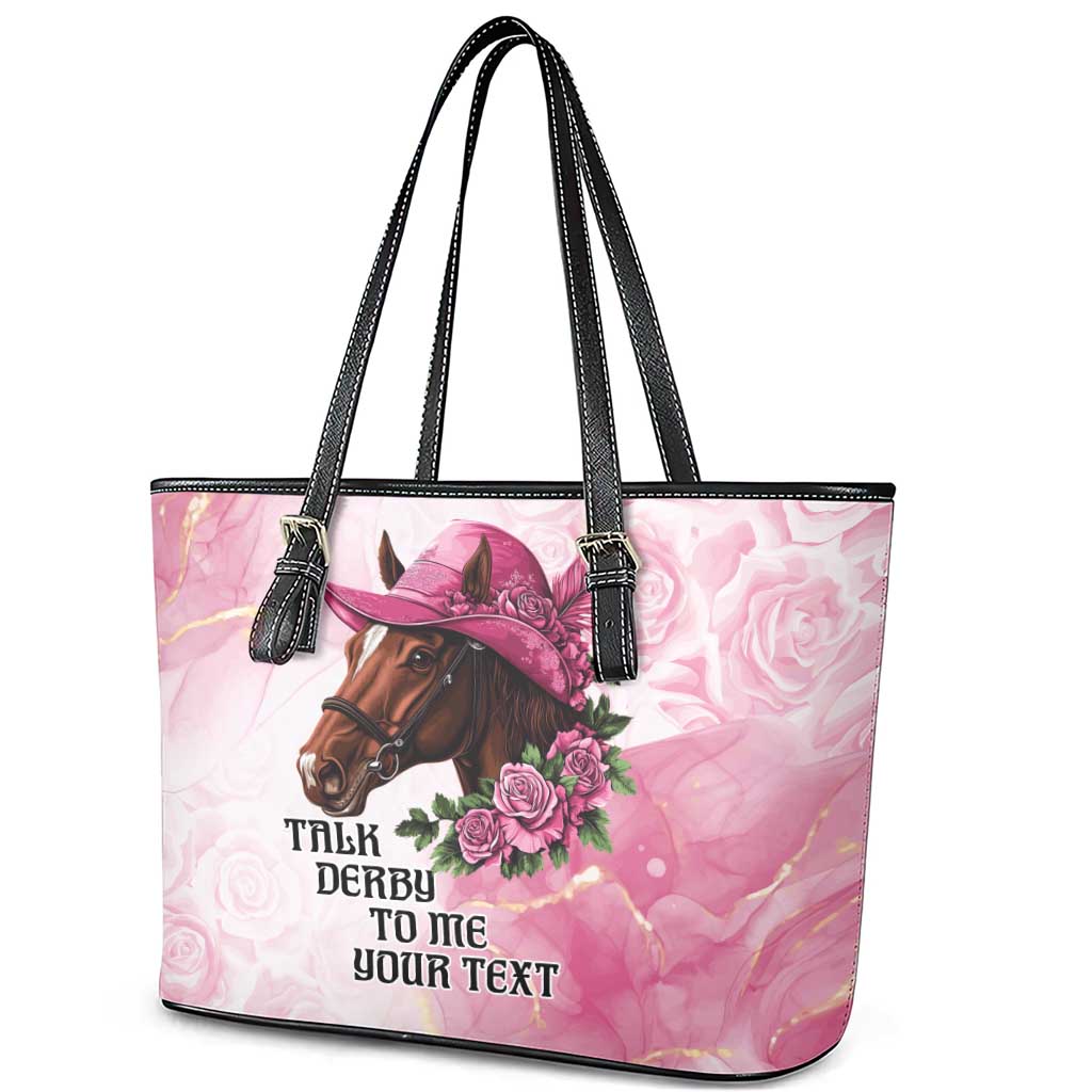 Personalized Kentucky Horse Race Leather Tote Bag Big Hats And Horses Pink Out Party