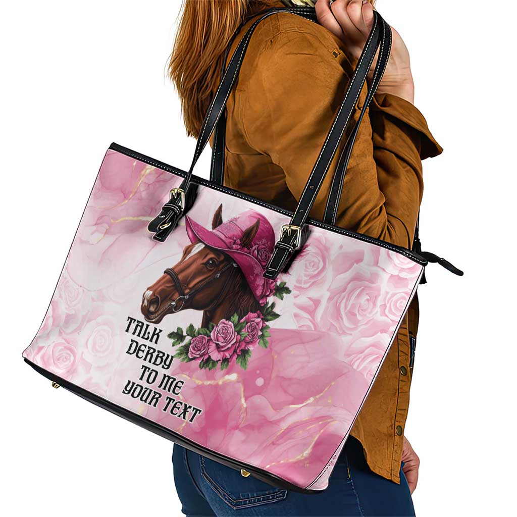 Personalized Kentucky Horse Race Leather Tote Bag Big Hats And Horses Pink Out Party
