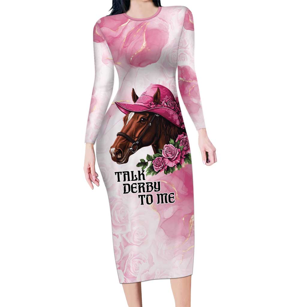 Personalized Kentucky Horse Race Long Sleeve Bodycon Dress Big Hats And Horses Pink Out Party