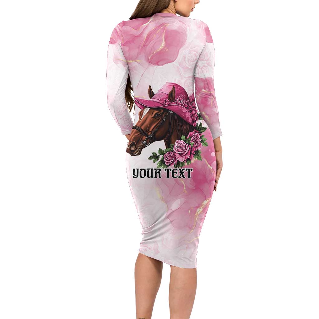 Personalized Kentucky Horse Race Long Sleeve Bodycon Dress Big Hats And Horses Pink Out Party