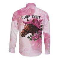 Personalized Kentucky Horse Race Long Sleeve Button Shirt Big Hats And Horses Pink Out Party