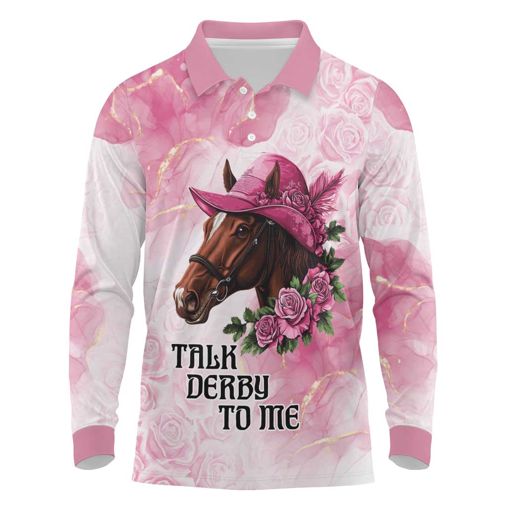 Personalized Kentucky Horse Race Long Sleeve Polo Shirt Big Hats And Horses Pink Out Party