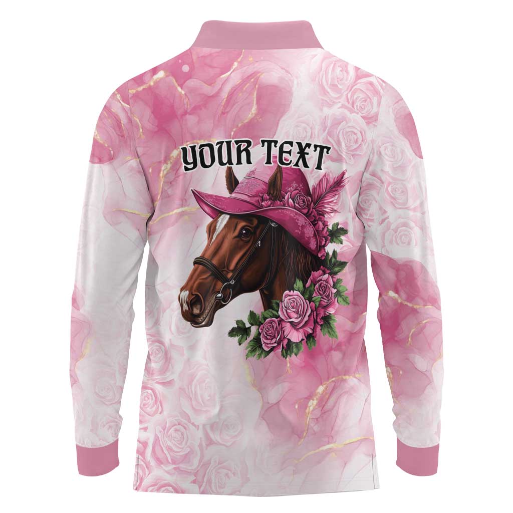 Personalized Kentucky Horse Race Long Sleeve Polo Shirt Big Hats And Horses Pink Out Party