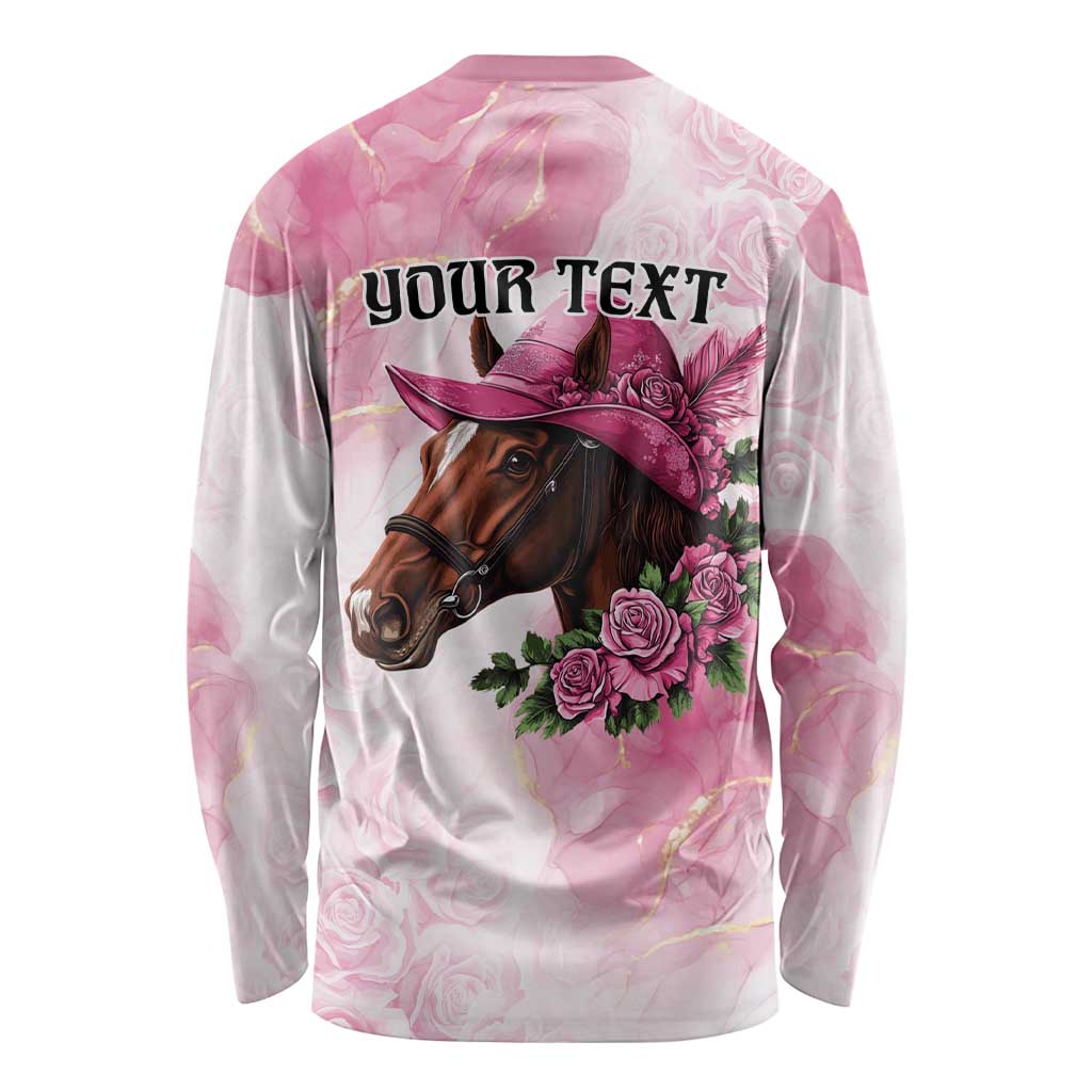 Personalized Kentucky Horse Race Long Sleeve Shirt Big Hats And Horses Pink Out Party