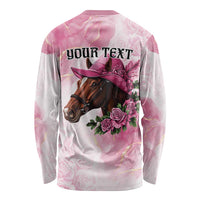 Personalized Kentucky Horse Race Long Sleeve Shirt Big Hats And Horses Pink Out Party