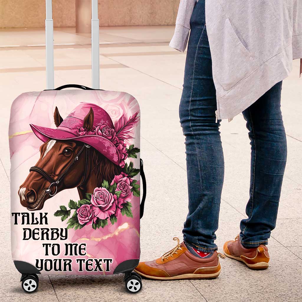 Personalized Kentucky Horse Race Luggage Cover Big Hats And Horses Pink Out Party