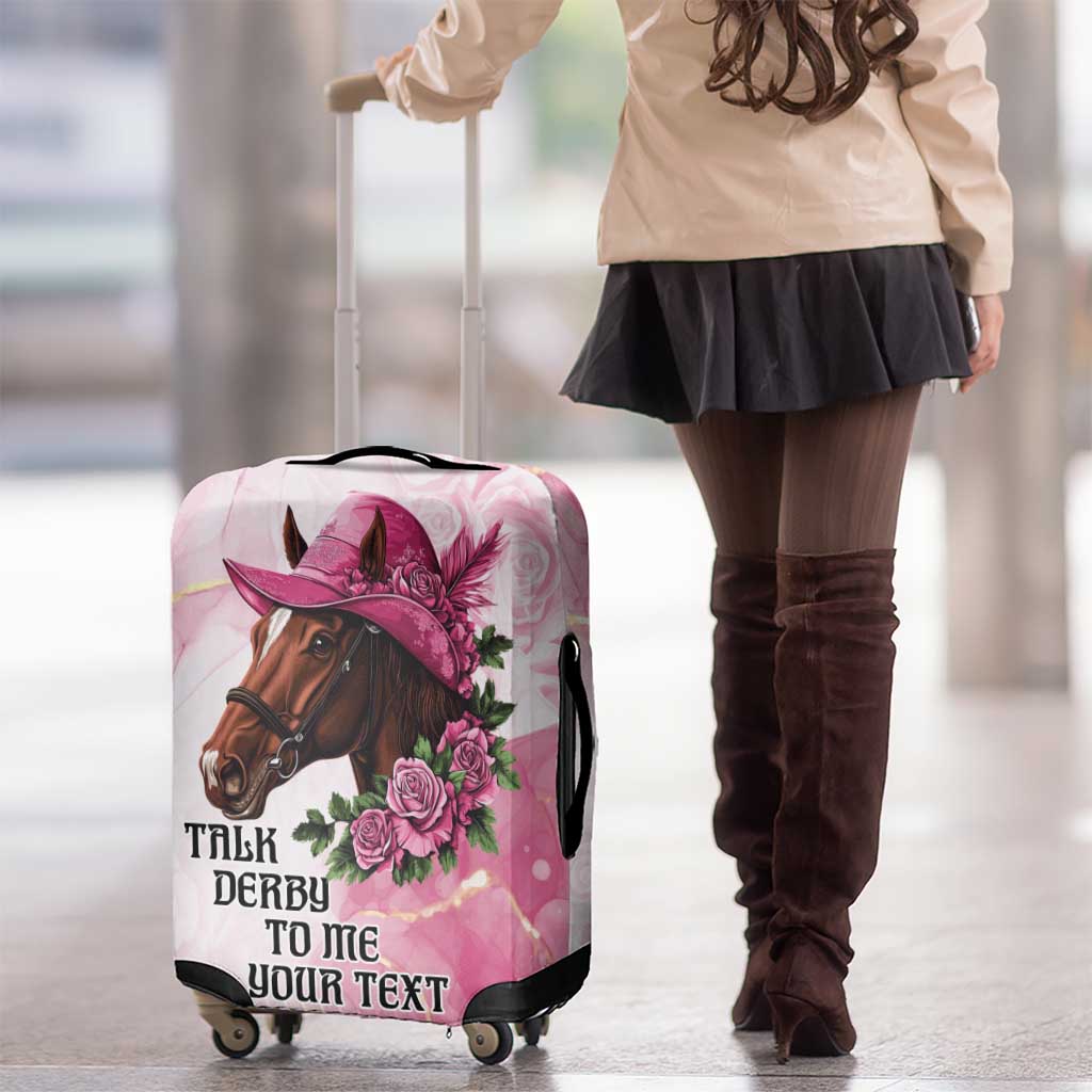 Personalized Kentucky Horse Race Luggage Cover Big Hats And Horses Pink Out Party