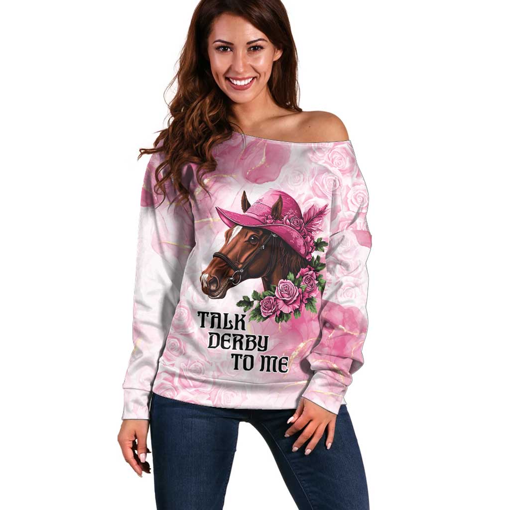 Personalized Kentucky Horse Race Off Shoulder Sweater Big Hats And Horses Pink Out Party