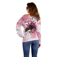 Personalized Kentucky Horse Race Off Shoulder Sweater Big Hats And Horses Pink Out Party