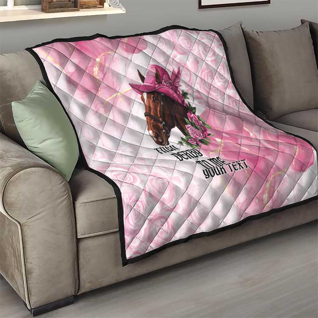 Personalized Kentucky Horse Race Quilt Big Hats And Horses Pink Out Party