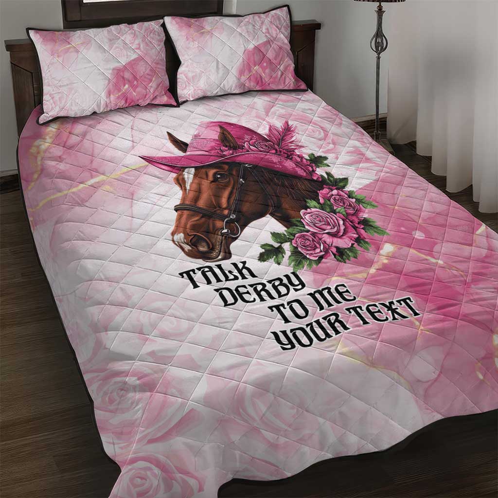 Personalized Kentucky Horse Race Quilt Bed Set Big Hats And Horses Pink Out Party
