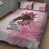 Personalized Kentucky Horse Race Quilt Bed Set Big Hats And Horses Pink Out Party