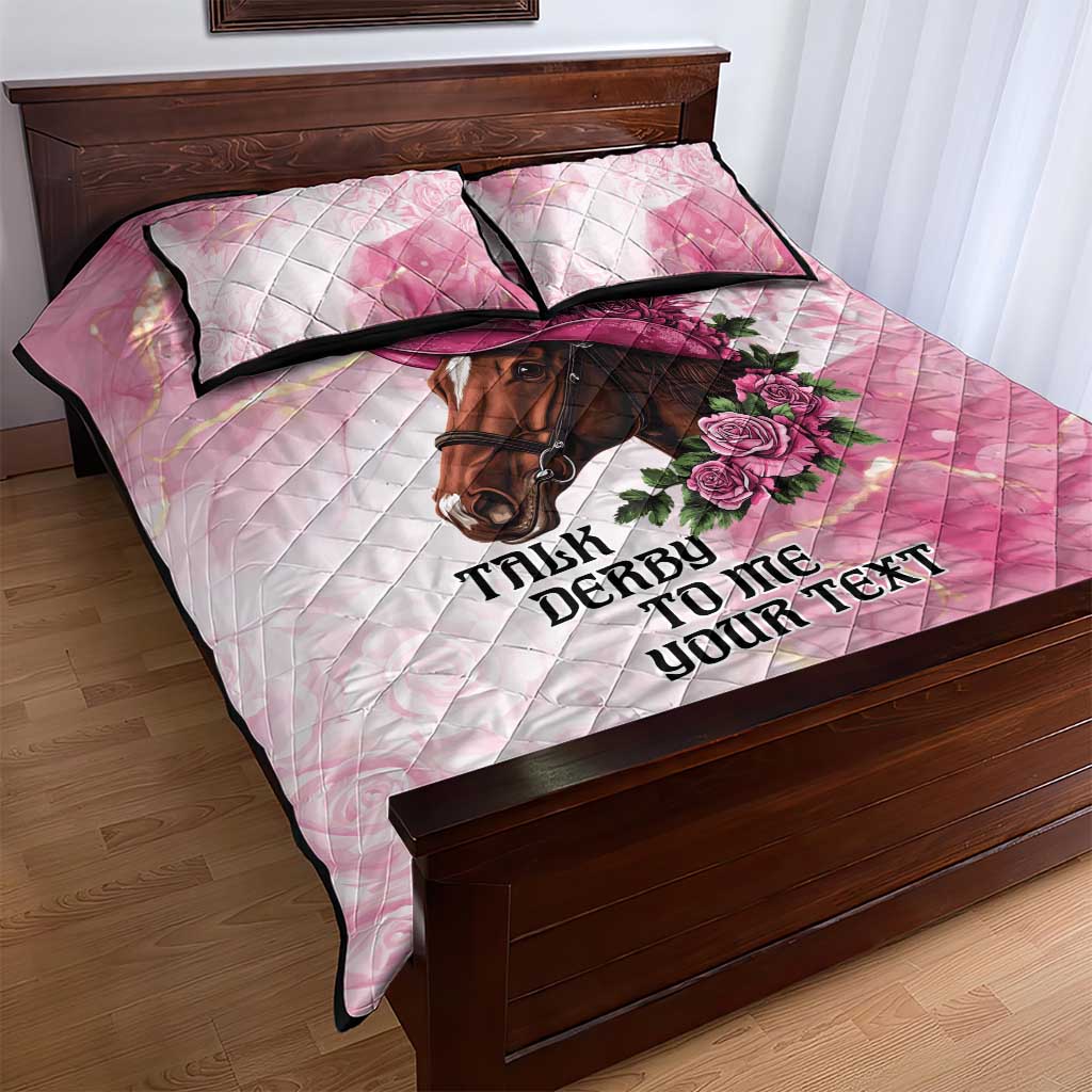 Personalized Kentucky Horse Race Quilt Bed Set Big Hats And Horses Pink Out Party