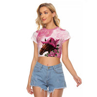 Personalized Kentucky Horse Race Raglan Cropped T Shirt Big Hats And Horses Pink Out Party