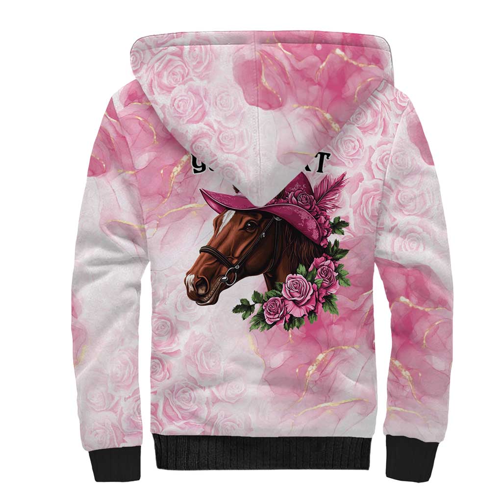 Personalized Kentucky Horse Race Sherpa Hoodie Big Hats And Horses Pink Out Party