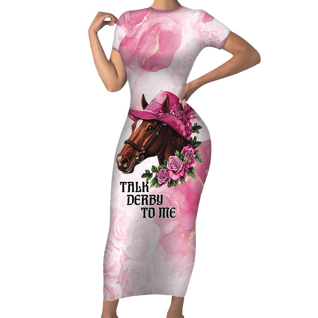 Personalized Kentucky Horse Race Short Sleeve Bodycon Dress Big Hats And Horses Pink Out Party