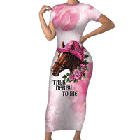 Personalized Kentucky Horse Race Short Sleeve Bodycon Dress Big Hats And Horses Pink Out Party