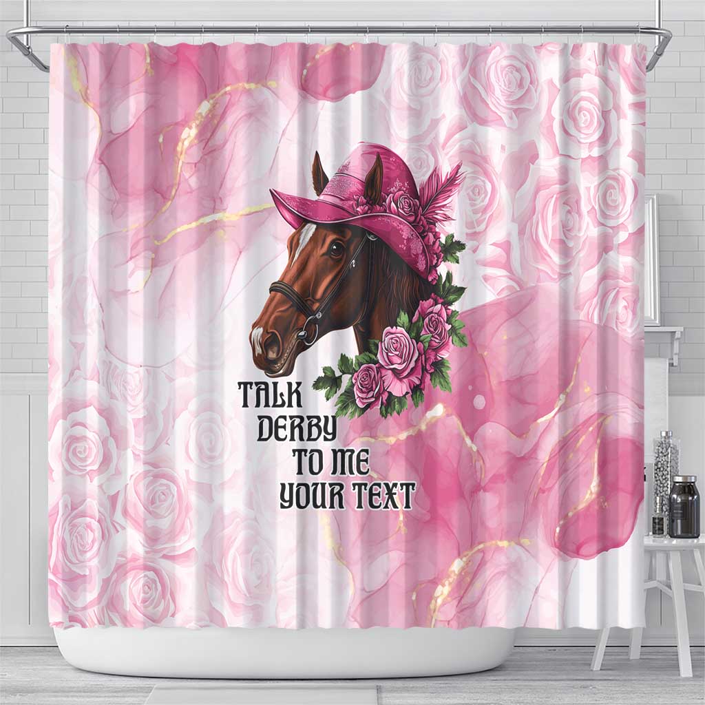 Personalized Kentucky Horse Race Shower Curtain Big Hats And Horses Pink Out Party