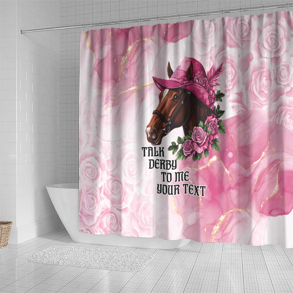 Personalized Kentucky Horse Race Shower Curtain Big Hats And Horses Pink Out Party