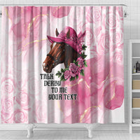 Personalized Kentucky Horse Race Shower Curtain Big Hats And Horses Pink Out Party