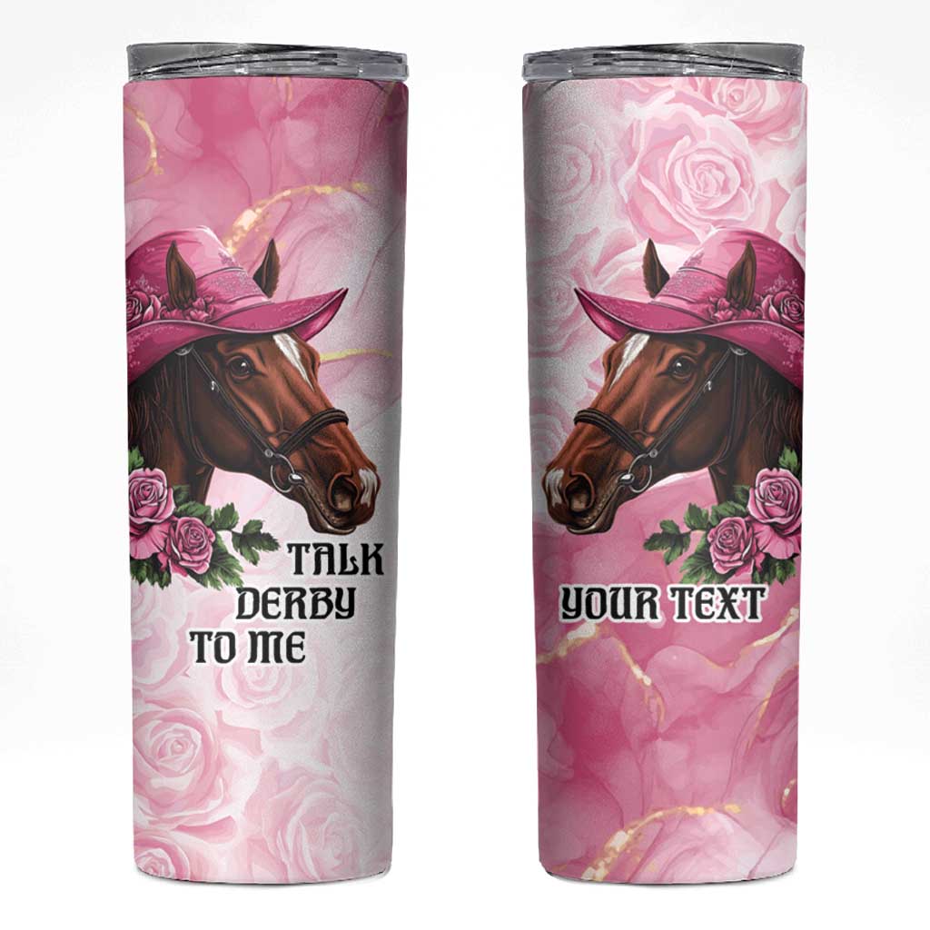Personalized Kentucky Horse Race Skinny Tumbler Big Hats And Horses Pink Out Party