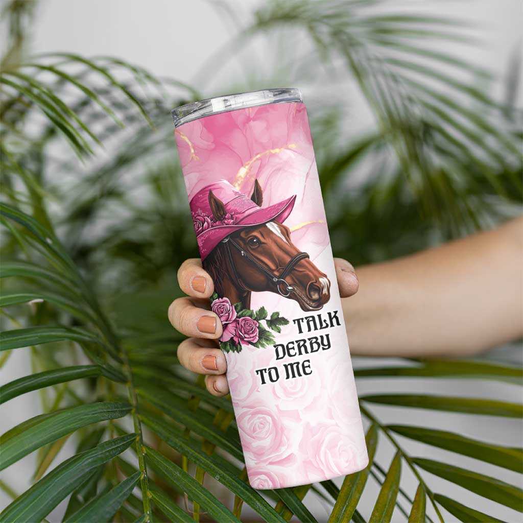 Personalized Kentucky Horse Race Skinny Tumbler Big Hats And Horses Pink Out Party