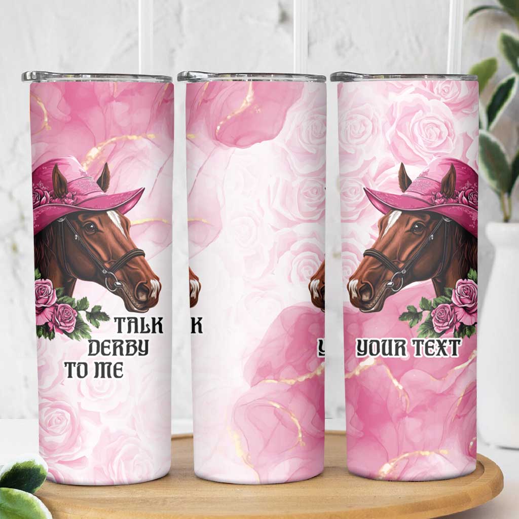 Personalized Kentucky Horse Race Skinny Tumbler Big Hats And Horses Pink Out Party