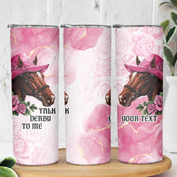 Personalized Kentucky Horse Race Skinny Tumbler Big Hats And Horses Pink Out Party