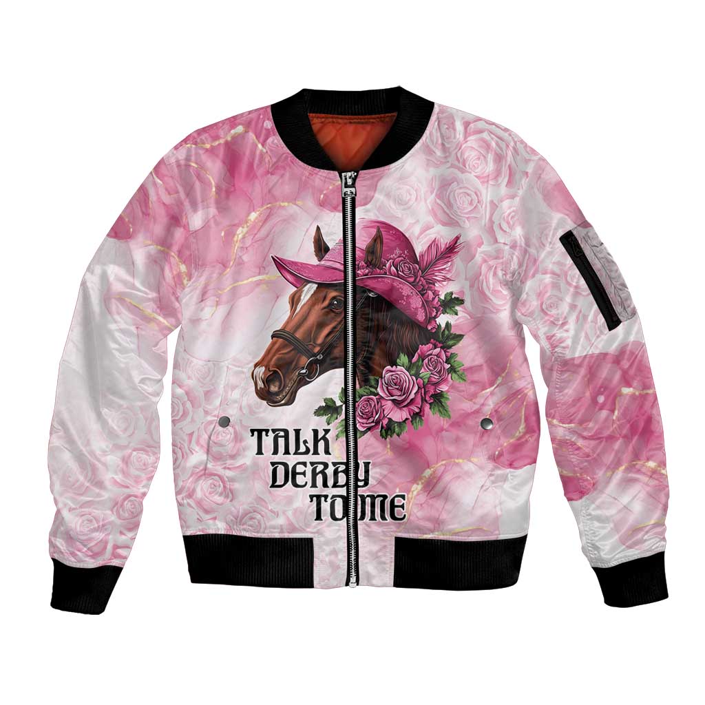 Personalized Kentucky Horse Race Sleeve Zip Bomber Jacket Big Hats And Horses Pink Out Party
