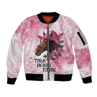 Personalized Kentucky Horse Race Sleeve Zip Bomber Jacket Big Hats And Horses Pink Out Party