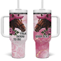 Personalized Kentucky Horse Race Tumbler With Handle Big Hats And Horses Pink Out Party