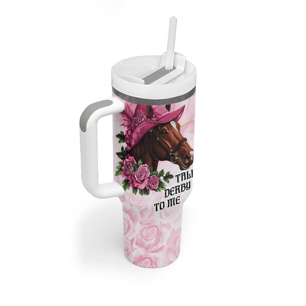 Personalized Kentucky Horse Race Tumbler With Handle Big Hats And Horses Pink Out Party