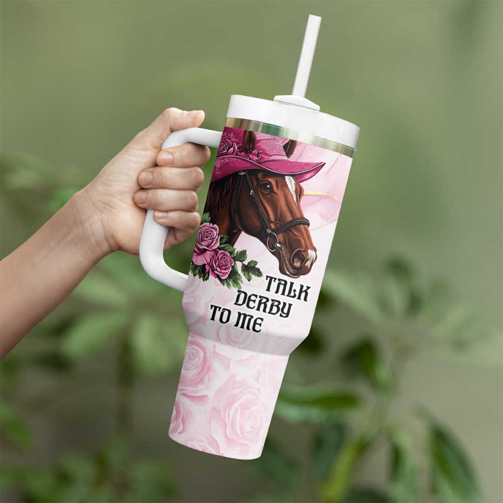 Personalized Kentucky Horse Race Tumbler With Handle Big Hats And Horses Pink Out Party