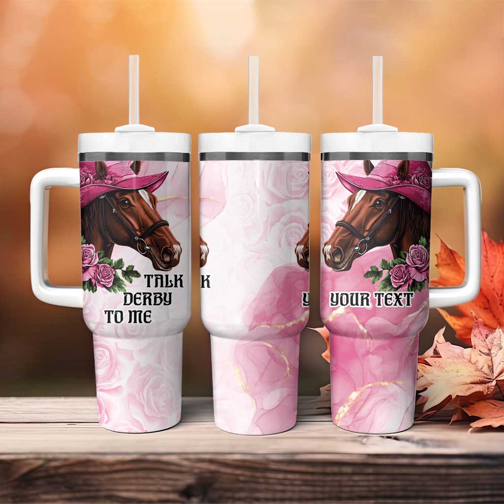 Personalized Kentucky Horse Race Tumbler With Handle Big Hats And Horses Pink Out Party