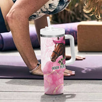 Personalized Kentucky Horse Race Tumbler With Handle Big Hats And Horses Pink Out Party