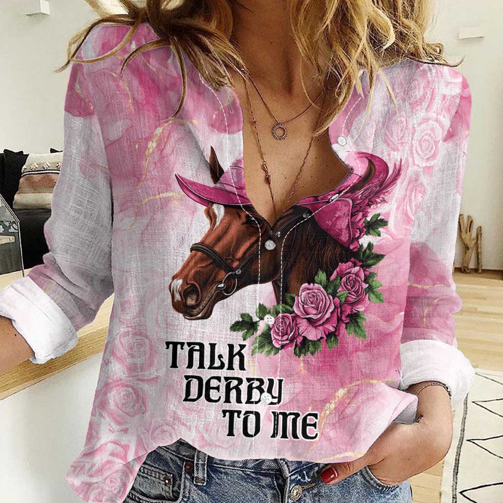Personalized Kentucky Horse Race Women Casual Shirt Big Hats And Horses Pink Out Party