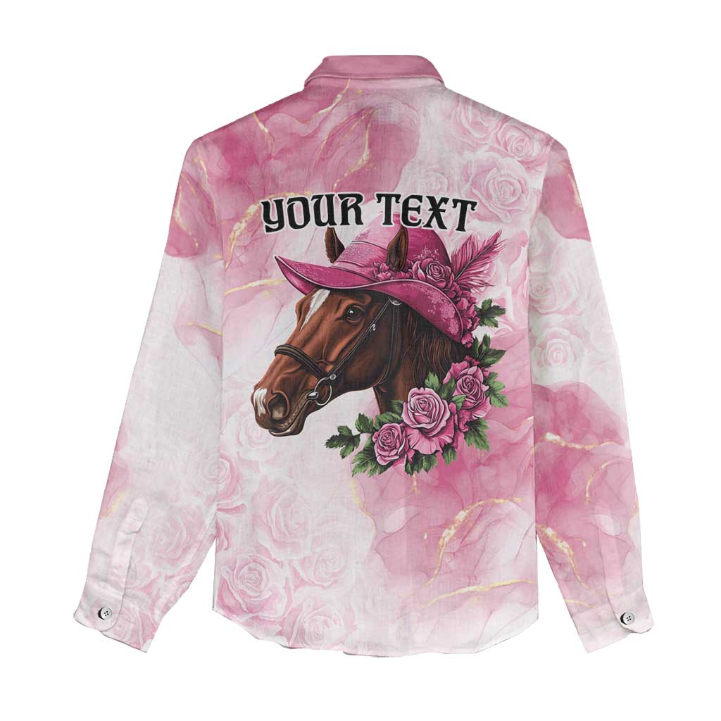 Personalized Kentucky Horse Race Women Casual Shirt Big Hats And Horses Pink Out Party