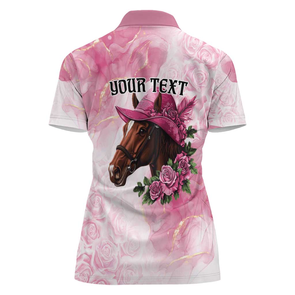 Personalized Kentucky Horse Race Women Polo Shirt Big Hats And Horses Pink Out Party